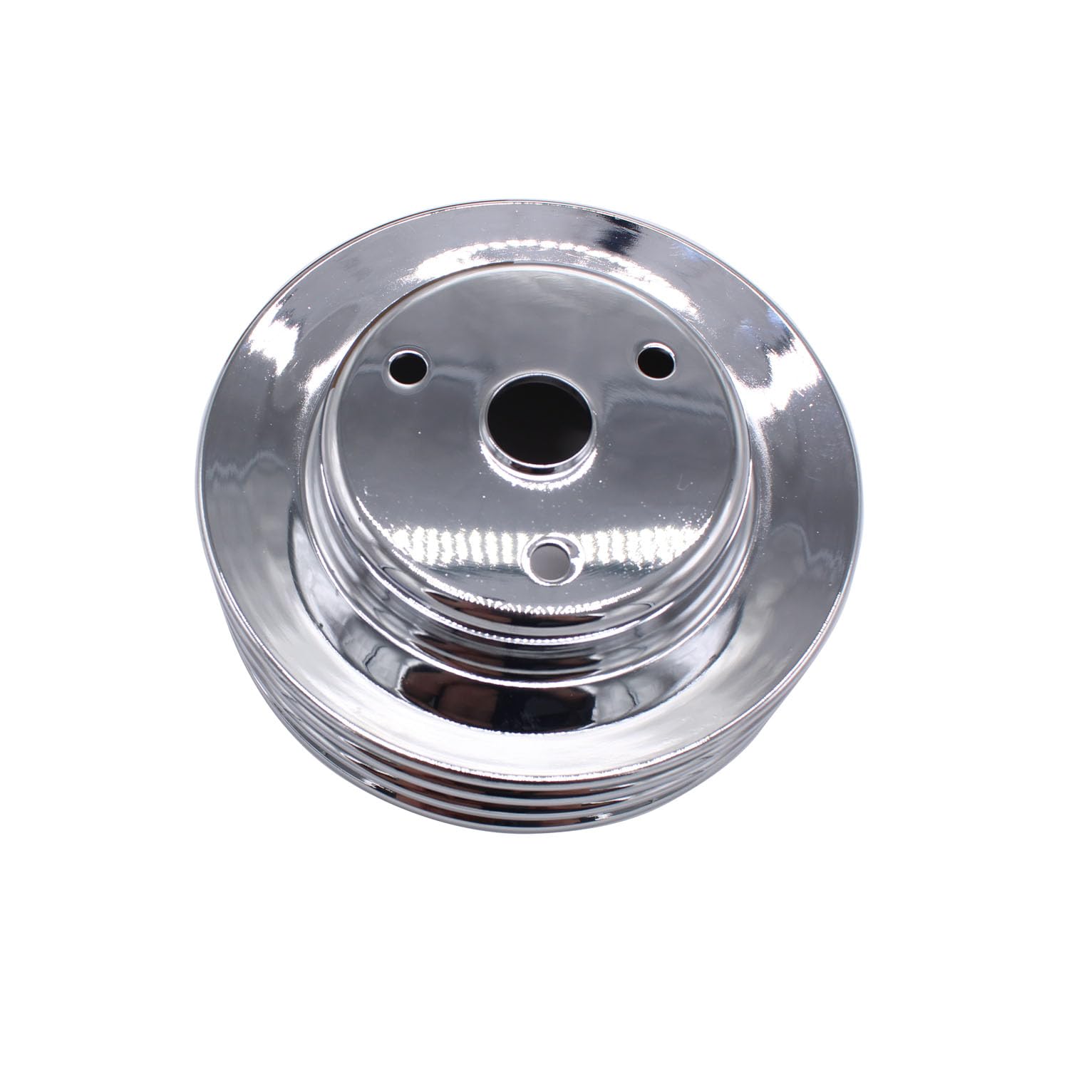 Photo 1 of 1 PC SHLPDFM Crankshaft Pulley Chrome Polished Silver Steel SWP Triple-Groove Long Water Pump Pulley Compatible with Small Block Chevy SBC 262 265 267 283 302 305 307 327 350 400