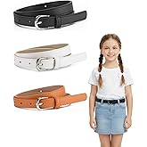 BieFuDan 3 Pack Girls Belt Kids PU Leather Waist Belts, Exquisite Skinny Leather Belts with O Ring Metal Buckle for Dress Pants Jeans, Colorful Kids Belt for Girls Size 6-15