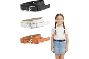 3 Pack Girls Belt Kids PU Leather Waist Belts, Exquisite Skinny Leather Belts with O Ring Metal Buckle for Dress Pants Jeans,