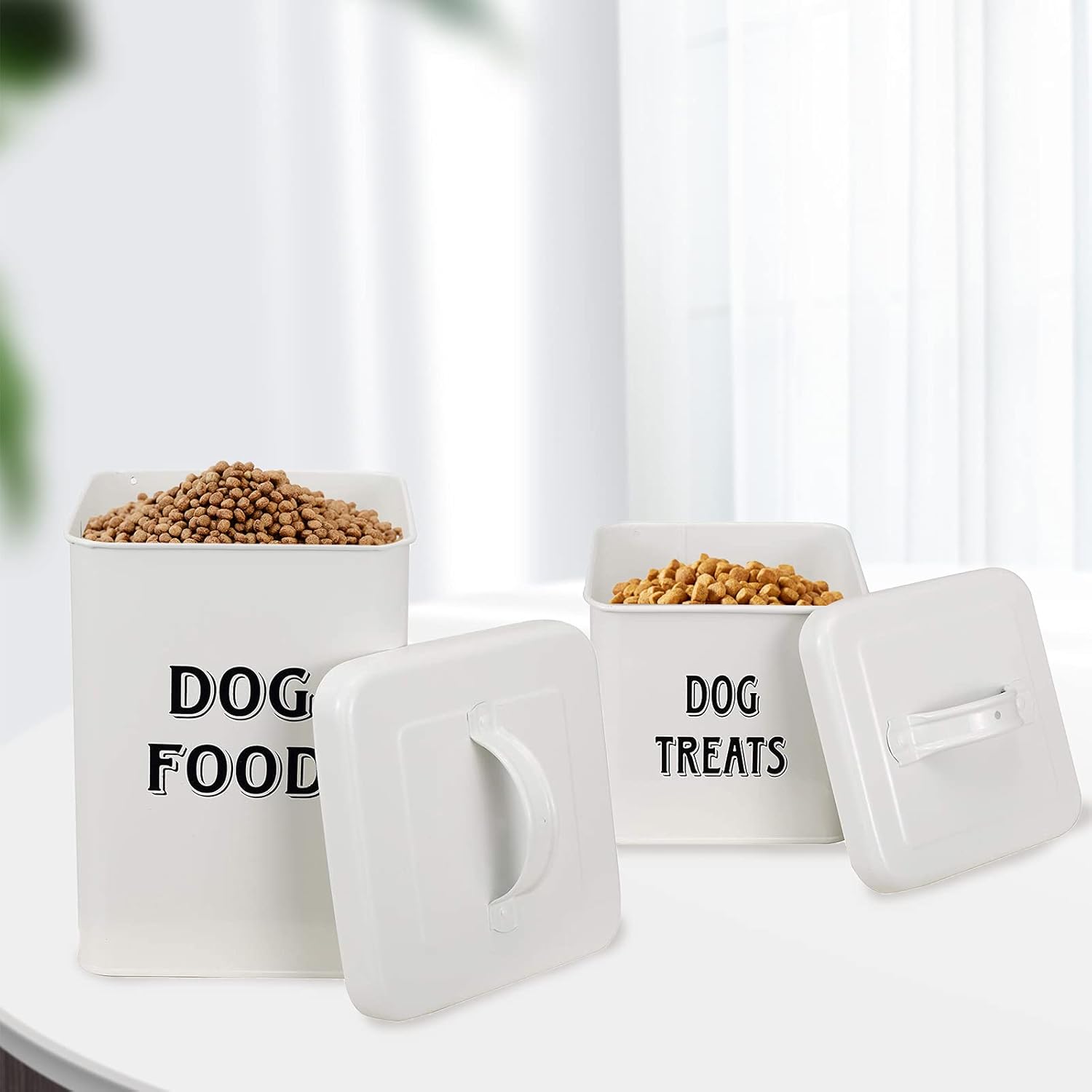 Pet Supplies : Pethiy Dog Food and Treats Containers Set with Scoop for Dogs-Vintage White Powder-Coated Carbon Steel - Tight Fitting Lids - Storage Canister Tins Small-White : 