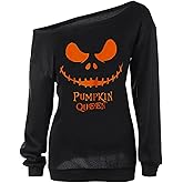 lymanchi Women Halloween Off Shoulder Sweatshirt Casual Loose Sexy Pullover Tops