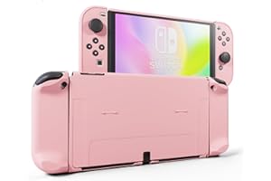 RHOTALL 3 in 1 Protective Pink Case Cover for Nintendo Switch OLED, Dockable Case for Nintendo Switch OLED and Joy Con Controller with Grip Cover Shock-Absorption and Anti-Scratch Design (Pink)
