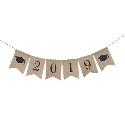 Amosfun 2019 Graduate Banner Decorations Graduation Burlap Bunting
