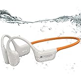 Hostena Swimming Headphones IP68 Waterproof, Open Ear Bone Conduction Underwater Headphones Bluetooth 5.4& MP3 with 32GB Memory Card, Soft/Skin/Lightweight Sound Swim Earbuds-SurfAudio(Carrot