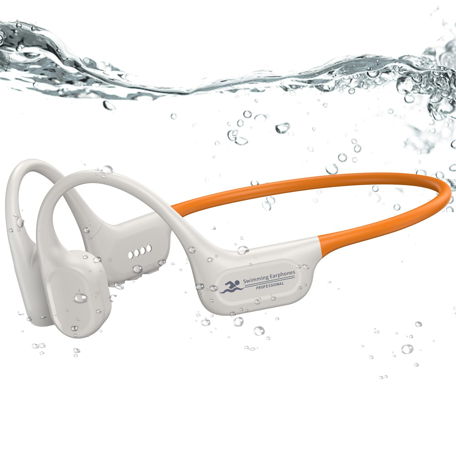 Photo 1 of Swimming Headphones IP68 Waterproof, Open Ear Bone Conduction Headphones Bluetooth 5.4 with 32GB MP3 Player, Secure Comfort Underwater Swim Earbuds for Jogging Cycling Fitness-SurfAudio(Orange)
