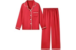Schbbbta Girls & Women Pajamas Set, 2 Piece Satin Silky Pjs Button-Down Kids Sleepwear, 3 Years - XX-Large