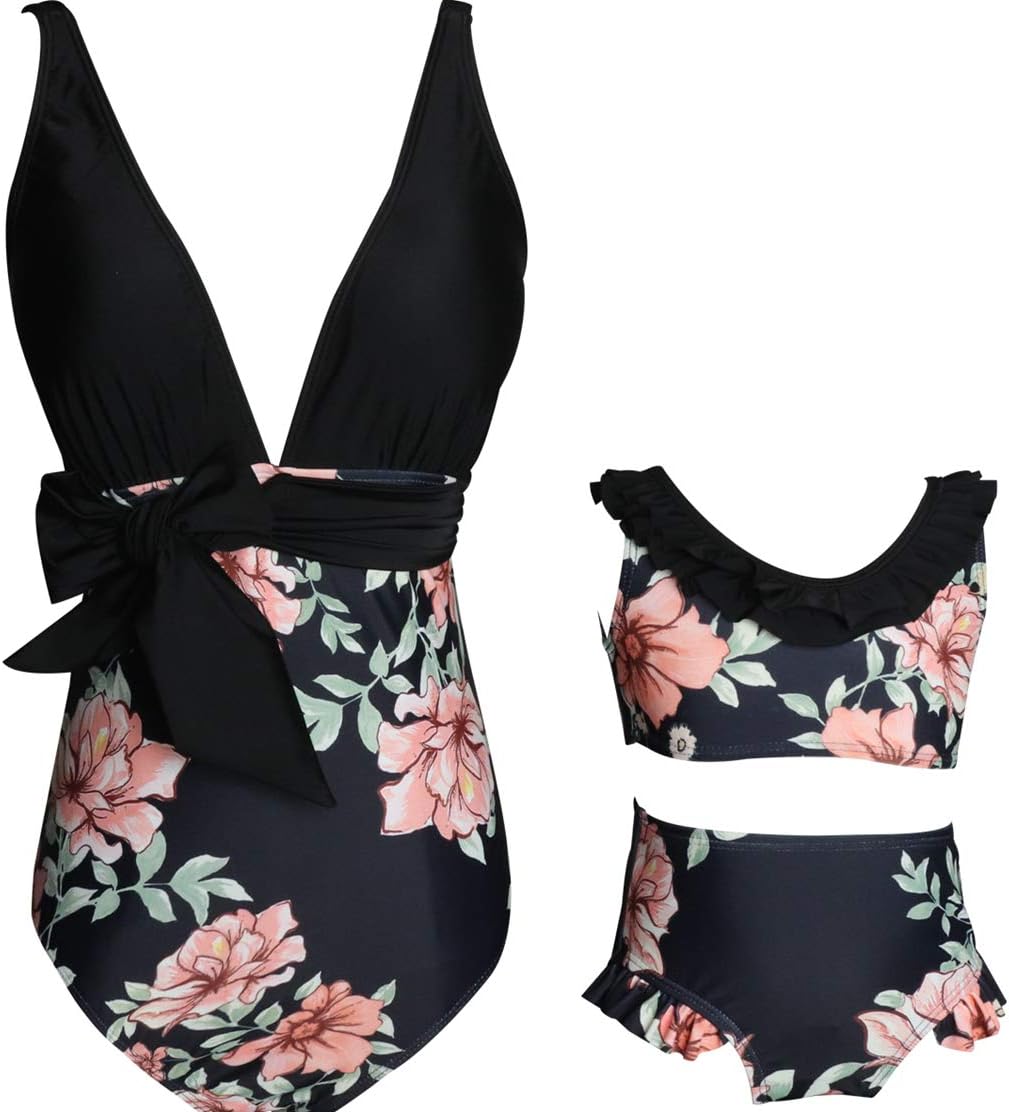 Mommy and Me Matching Family Swimsuit Ruffle Women Swimwear Kids Children Toddler Bikini Bathing Suit Beachwear Sets