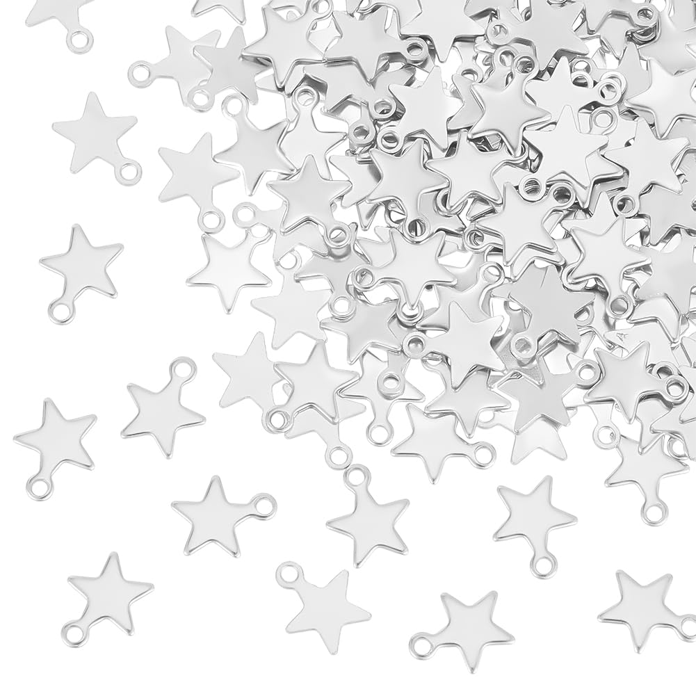 UNICRAFTALE About 200pcs Stainless Steel Pendants Star Shape Charm Small Hole Pendant for DIY Necklace Bracelet Jewelry Making 10x7x1mm, Hole 1mm
