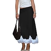 NJWTSDTZ Women Half Slip Long Skirts Lace Trim Satin Midi Skirt A Line Flowy Silky Maxi Skirt for Under Dress Streetwear