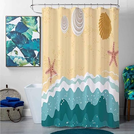 Homecoco - Cortinas de ducha largas de océano, olas de mar, playa de