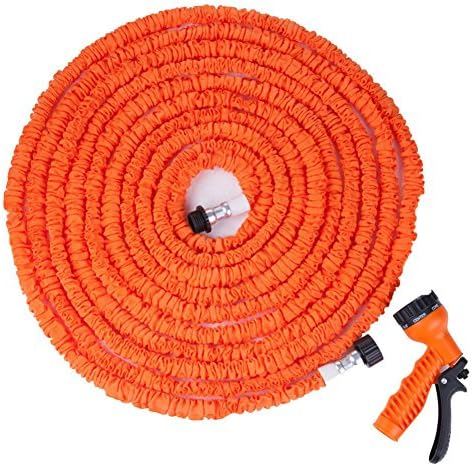 100FT Expandalble Garden Hose Water Pipe with 7 Modes Spray Gun (Orange)