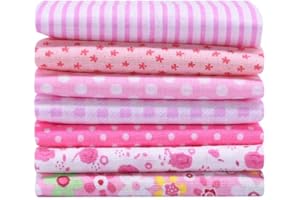 Lot de 7 tissus en coton à motif floral pour loisirs créatifs, couture, matelassage (50 x 49,8 cm, rose)