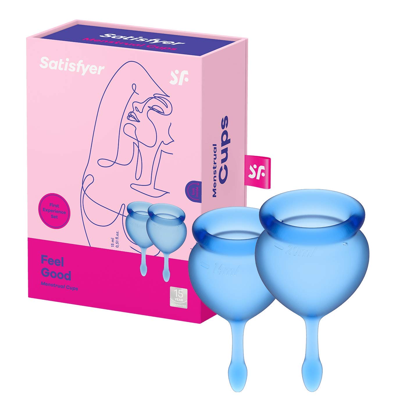 Satisfyer Feel Good Menstrual Cup 2 Pieces | Reusable & Sustainable Menstrual Cups, 15 & 20 ml | Easy to Clean & Comfortable | Long-Lasting Protection Medical Silicone: Blue