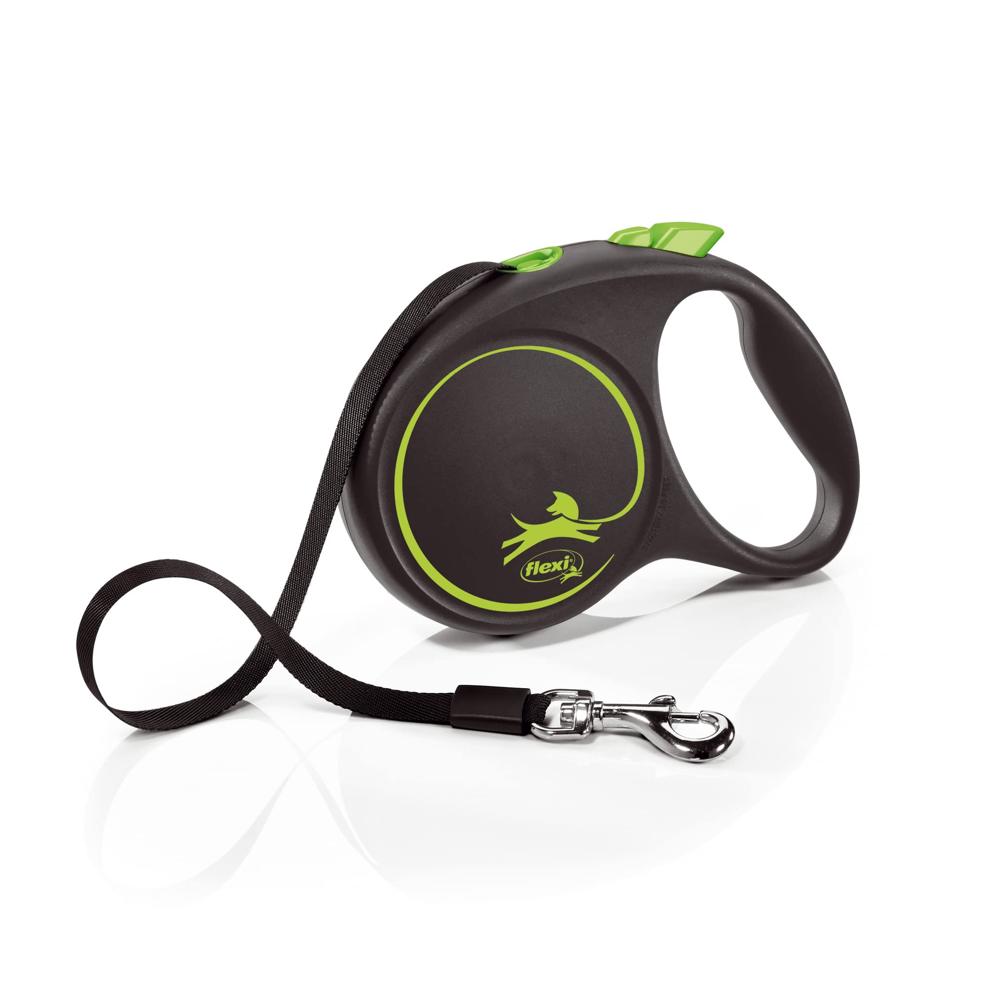flexi Black Design L Tape 5 m black/green, retractable leash for dogs up to 50 kg — image 1