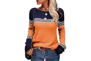 Danedvi Womens Fall Fashion 2025 Sweaters Colorblock Lightweight Striped Crewneck Winter Trendy Pullover Tops