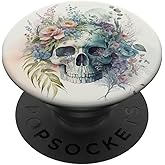 Cute Skull Watercolor Flower Gothic Aesthetic Alt Artsy PopSockets Adhesive PopGrip