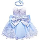 Baby Girls Dress Christening Baptism Party Formal Dress with Headwear