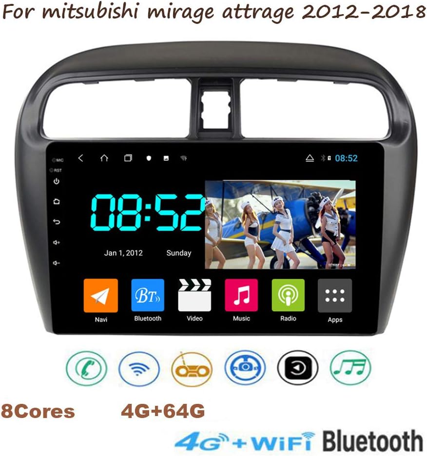 Yuahwyehe for Mitsubishi Mirage Attrage 2012-2018 Car Radio Stereo Android 8.1 MP5 Player GPS Navigator Support USB Radio OBD DVR 9 Inch 2.5D+IPS 8 Cores Touch Screen BT Mirror Link