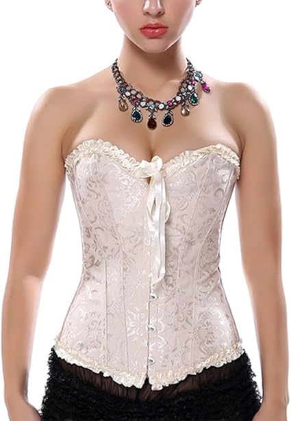women's lacing corset top satin floral boned overbust body shaper bustier