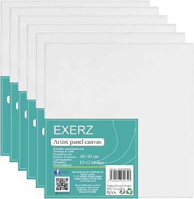 Exerz 30x30cm Canvas Panels 6pcs 3mm 280gsm 100% Cotton Oil & Acrylic