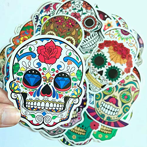 Sugar Skull Stickers Pack 50pcs Laptop Skull Decals Dia de Los Muertos Mexican Day of The Dead Sticker Bomb Water Bottle Luggage Bike Computer Skateboard Vinyl Decal Pack (Sugar Skull Stickers 50pcs)