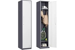 PEUKC Metal Storage Locker, 71" Tall Locker Storage Cabinet for Employees, Steel Storage Cabinet Locker with Lock and Keys for School, Gym, Home, Office Staff(1 Door-Grey White)