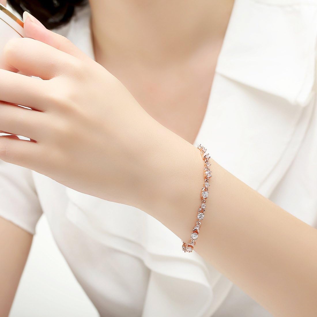 WOSTU Luxury Rose Gold Bracelet Clear Cubic Zirconia CZ Crystal Women Girls Bracelet Thanksgiving Gifts: Jewelry