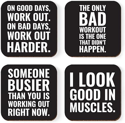 Amazon Com Andaz Press Motivational Square Drink Coasters Gift The Only Bad Workout Is The One That Didn T Happen I Look Good In Muscles 4 Pack Inspirational Gym Gifts For Men Health Personal