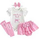 BemeyourBBs Newborn Baby Girl Easter Outfit Bunny Short Sleeve Romper Tutu Bloomers Skirt Set Cute Infant Girl Spring Clothes