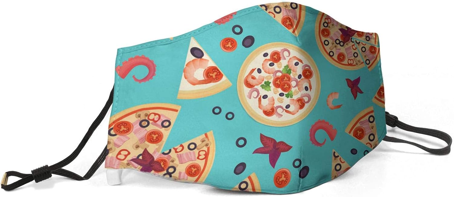 Men's Fashion Mouth Cover Shapes-PizzaGreen-Backdrop- Anti Pollution Washable and Reusable Face Ma_sk