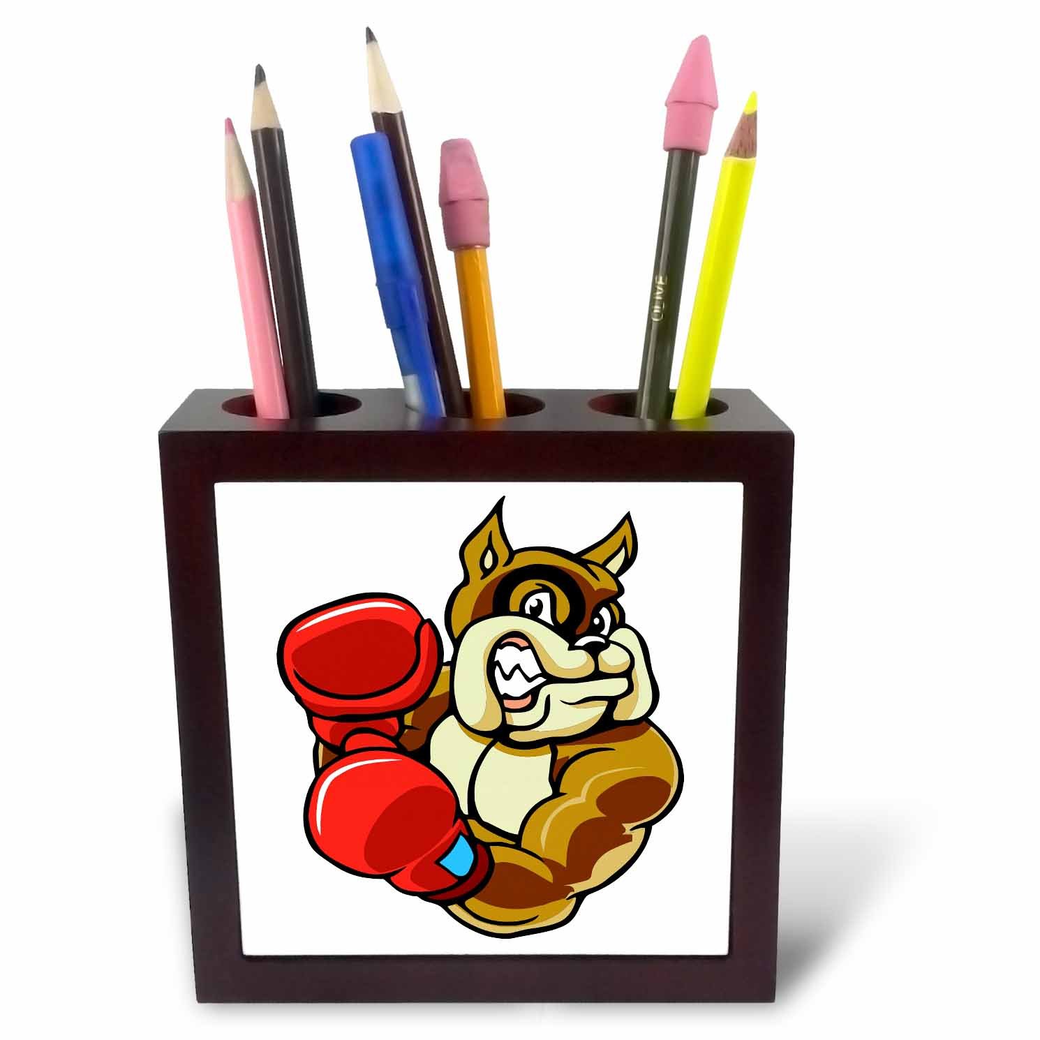 3dRose ph_223258_1 5-Inch Fighting Boxer Dog with Gloves Tile Pen Holder