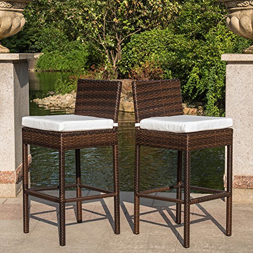 Sundale Outdoor 2 Pcs Brown Wicker Counter Height Bar Stool with