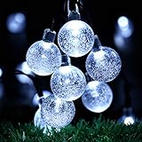 Globe Battery Operated String Lights with Timer - 30 LED 17.5ft Crystal Ball Decor Lighting for Outdoor Indoor Garden Patio Yard Fence House Wedding Xmas Wreath Christmas Tree Decorations - White
