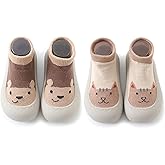 FABRST 2 Pairs Baby Sock Shoes Infant Boys Girls Non Slip Shoes Slippers Toddler First Walking Shoes Slip-on Sneakers
