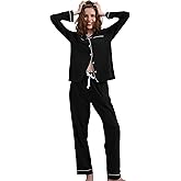 NAP BOUND 100% Cotton Pajamas for Women Set 2 Piece Soft Long Sleeve PJs Button Down with Breathable Loungewear XS-XXL