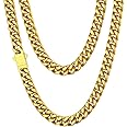 ChainsHouse Stainless Steel Mens Cuban Link Chain, Black/18K Gold Miami Cuban Chain Necklace, 5mm/7mm/9mm/12mm/14mm Width, No Tarnish& Durable Hip Hop Mens Jewelry, 18"-30", Send Gift Box