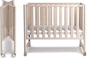 MAMAZING EvoNook 6-in-1 Convertible Mini Crib, 100% New Zealand Wood, 4 Adjustable Mattress Heights, Crib with Mattress,GREENGUARD Gold Certified, Washed Natural