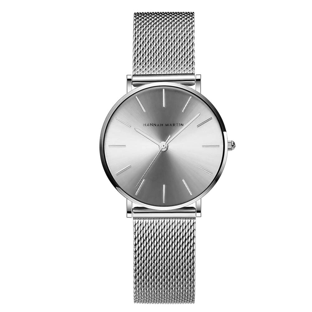 Hannah Martin Ultra Thin Stainless Steel Mesh Band Waterproof Quartz Women's Wrist Watch (Silver-Tone)