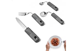 ZHIYUEJING Adaptive Utensils 4pcs Set - Weighted Utensils for Hand Tremors, Parkinson's Aids for Living: Stainless Steel Knife, Fork, 2 Spoons