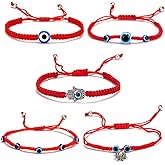 YILUOCD 5Pcs Lucky Hamsa Red String Evil Eye Bracelets, Fatima Hand Bracelet for Women Men Braided Kabbalah Adjustable Amulet Pendant Jewelry Gifts