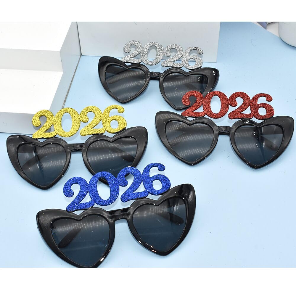 SWSATYW 4PCS Glitter 2026 Plastic Eyeglasses Happy New Year's Eve Glasses Party Supplies Graduation 2026 Party Photo Props Decorations