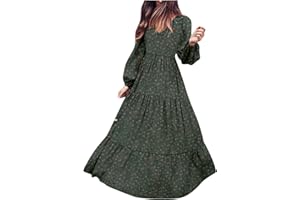 Pejock Women's Long Sleeve Loose Maxi Dress Tiered Fall Casual Long Dresses Floral Printed Boho Flowy Long Dresses