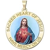 PicturesOnGold.com Sacred Heart of Jesus Religious Medal Color - 1 Inch Size of a Quarter -Solid 14K Yellow Gold
