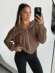 Trendy Queen Hoodies for Women Full Zip Up Cropped