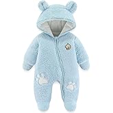 Fairy Baby Newborn Baby Snowsuit Bear Outfit Footie Romper Winter Thick Fleece Jumpsuit Infant Coat for Girls Boys 0-12M