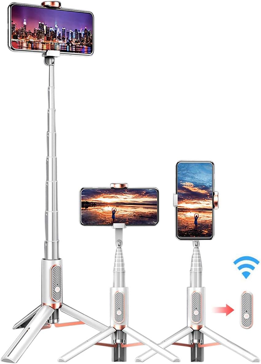 Selfie Stick Tripod for iPhone, Extendable Selfie Stick Tripod with Detachable Wireless Remote Selfie Stick Phone Holder Compatible for iPhone 11/11 Pro/iPhone X/Xs Max, Galaxy S10/S9 Plus (White)