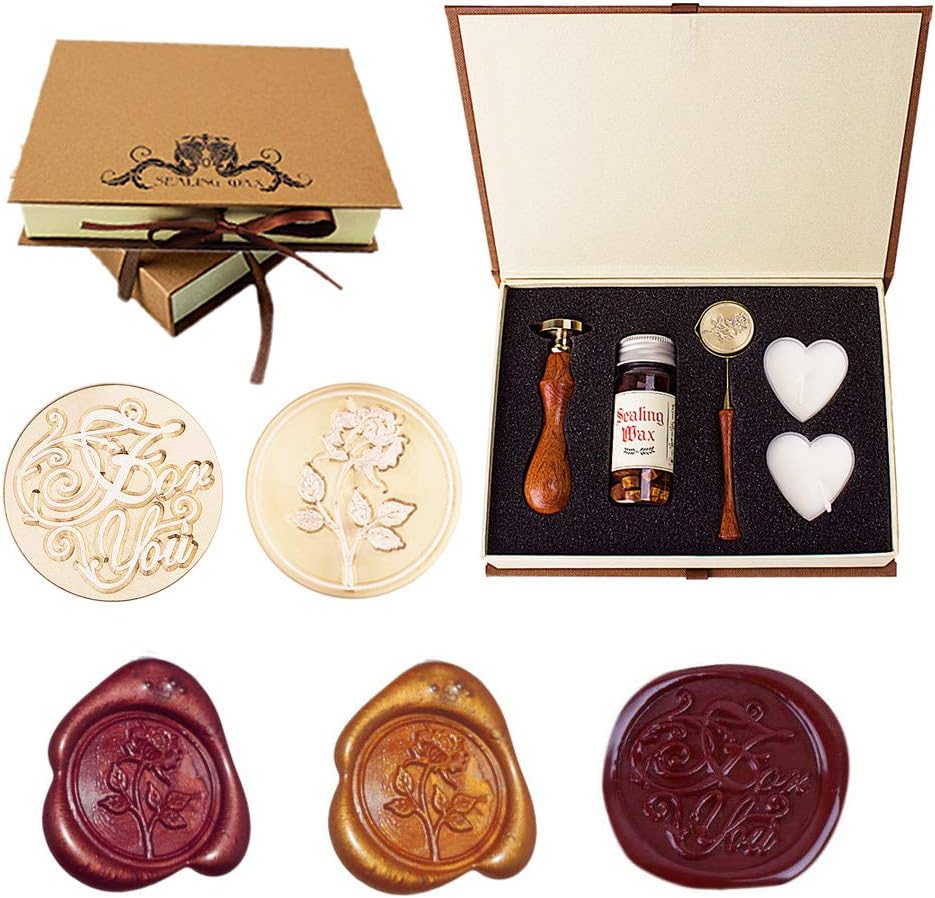 Xiangmall Retro Wax Seal Stamp Kit with Wax Sticks Spoon Wooden Handle for Wedding Birthday Christmas