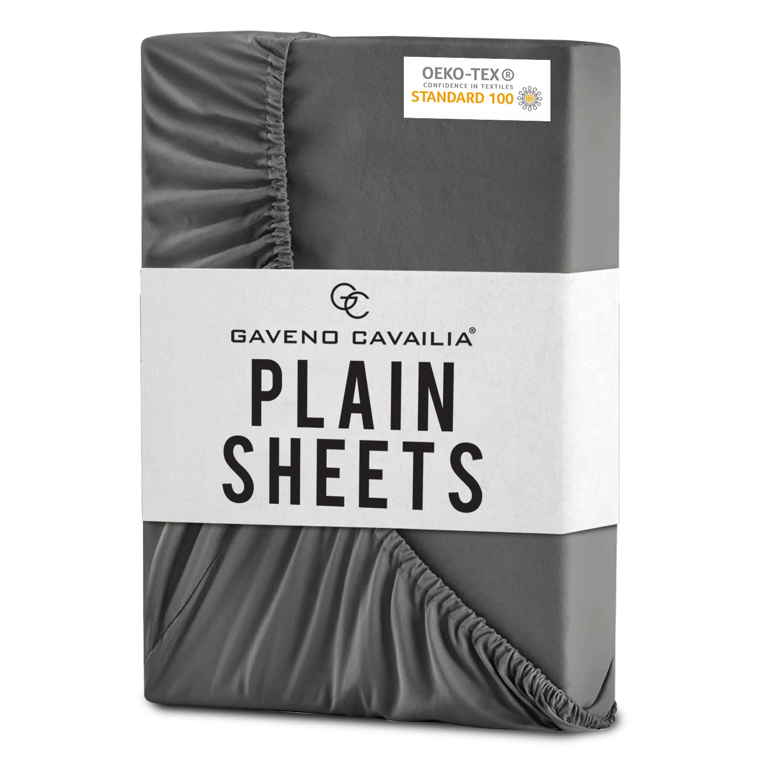 GC GAVENO CAVAILIA Microfiber Fitted Sheet - Shrinkage and Fade Resistant | Microfibre Deep Pocket Double Fitted Sheet | Elasticated 10 inch (25 cm) Polyester Charcoal Bedding Sheet — image 1
