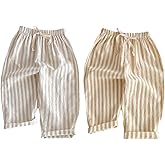 Ashmyova Classic Casual Pants for Boys Thin Cotton Stripe Elastics Waist Spring Summer Trousers Toddler Long Pants 2Pcs