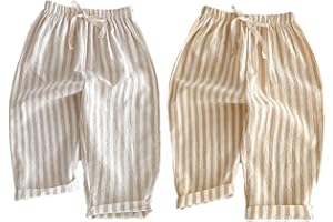 Ashmyova Classic Casual Pants for Boys Thin Cotton Stripe Elastics Waist Spring Summer Trousers Toddler Long Pants 2Pcs